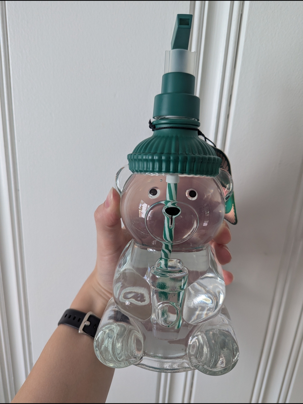 Glass Bear Cup Soap Dispenser with Green Straw Lid